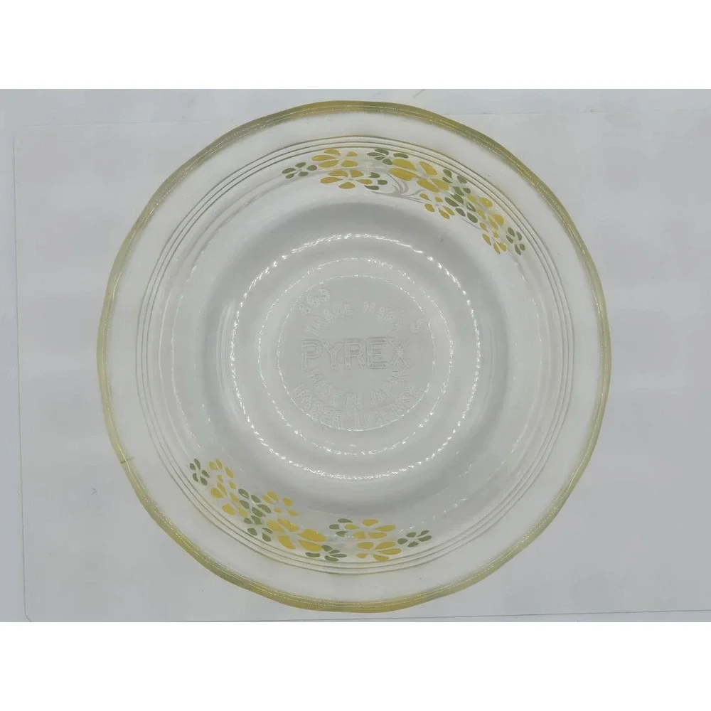 Vtg PYREX Japan Custard Bowl 463 Yellow Green Flowers RARE Daisy Print Cup Iwaki